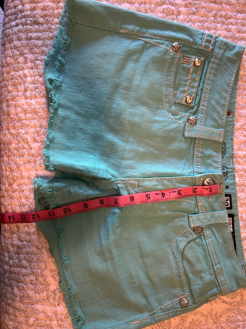 Miss Me Aqua Embellished Denim Shorts - Picture 5 of 7